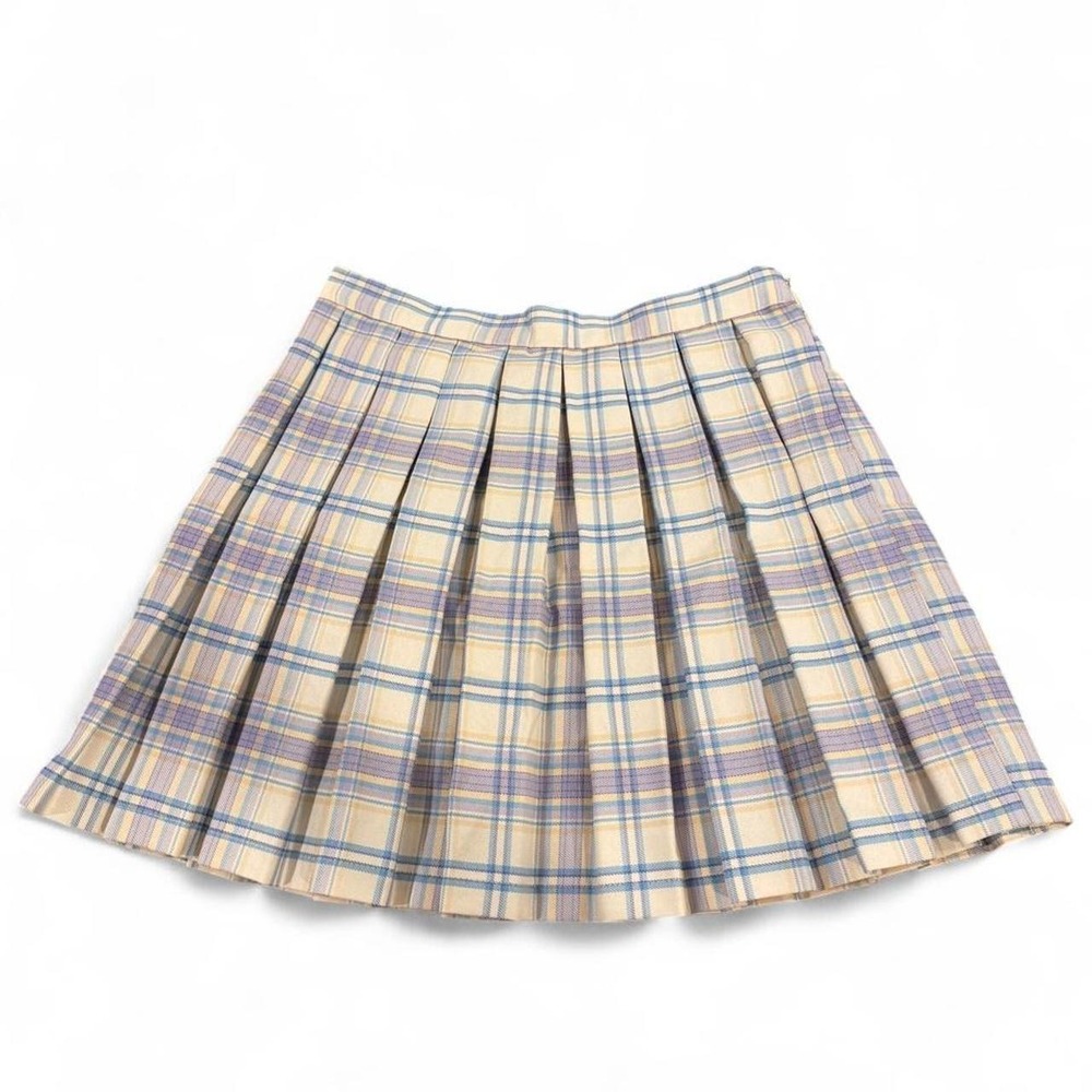 Cali 1850 Los Angeles Pastel Plaid Pleated Mini Skirt Blue Cream Lavender Small